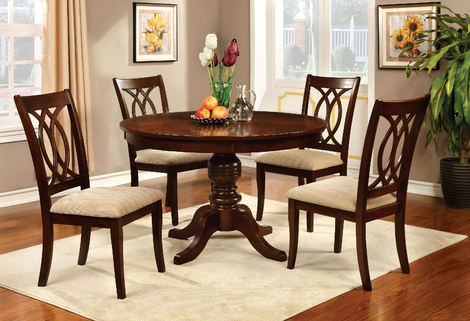 Classic Transitional Dining Chairs Brown Cherry Solid Wood Padded Fabric Seat Set Of 2 Side Chairs Dining Room Furniture Beautifully Crafted Chairs Cherry Brown Dining Room Classic,Traditional Dining Chairs Rubberwood Solid Wood