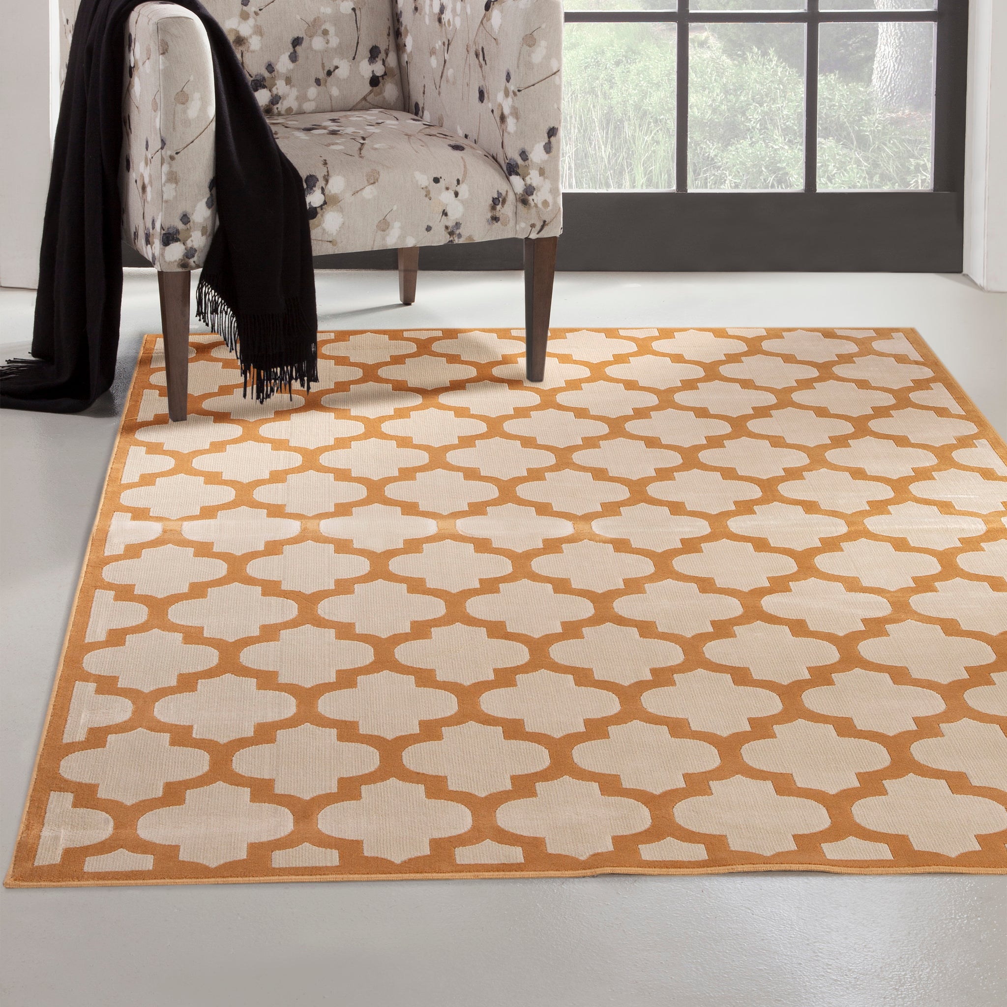 Trellis Tangerine Ivory Area Rug 8X10 Orange Viscose