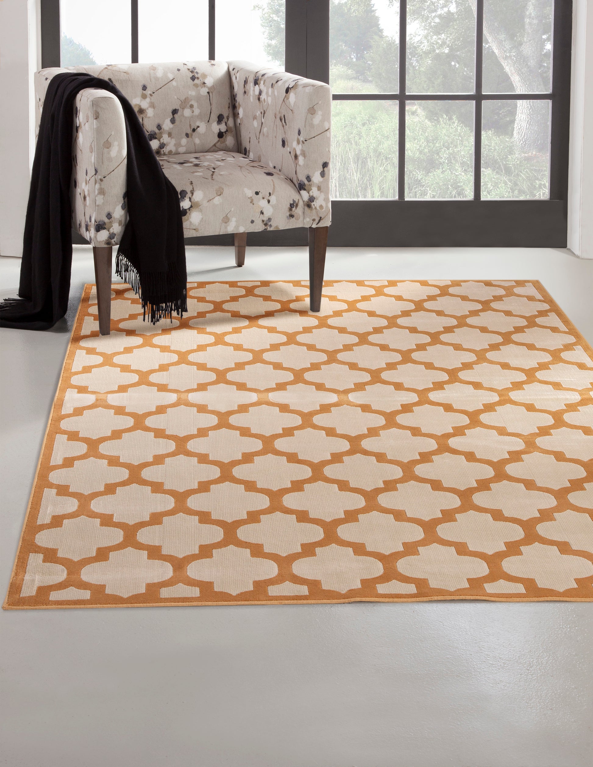 Trellis Tangerine Ivory Area Rug 8X10 Orange Viscose