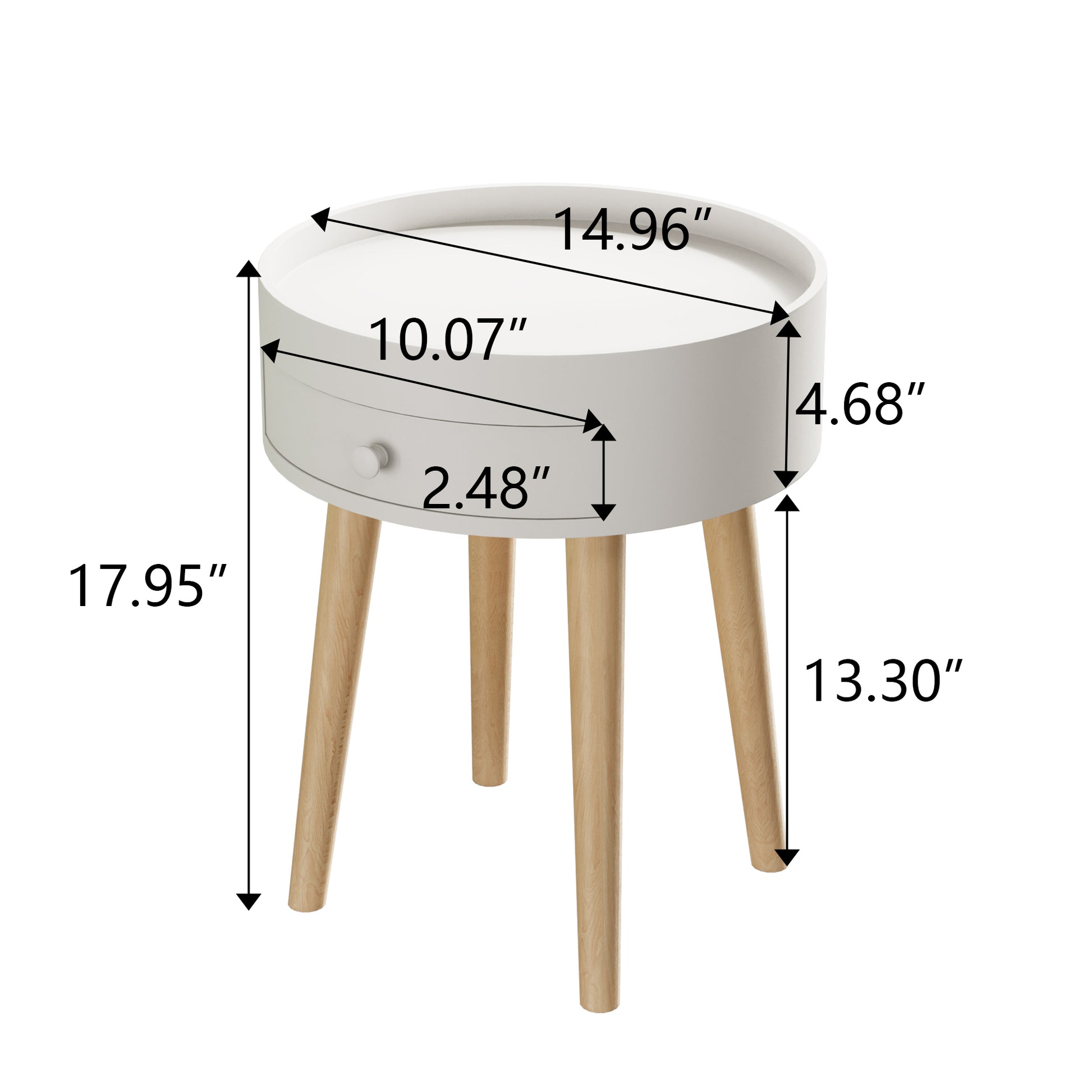 18"H Storage Drawer Bedside Table Bedside Table Sofa Side Coffee Table Furniture Living Room White Mdf