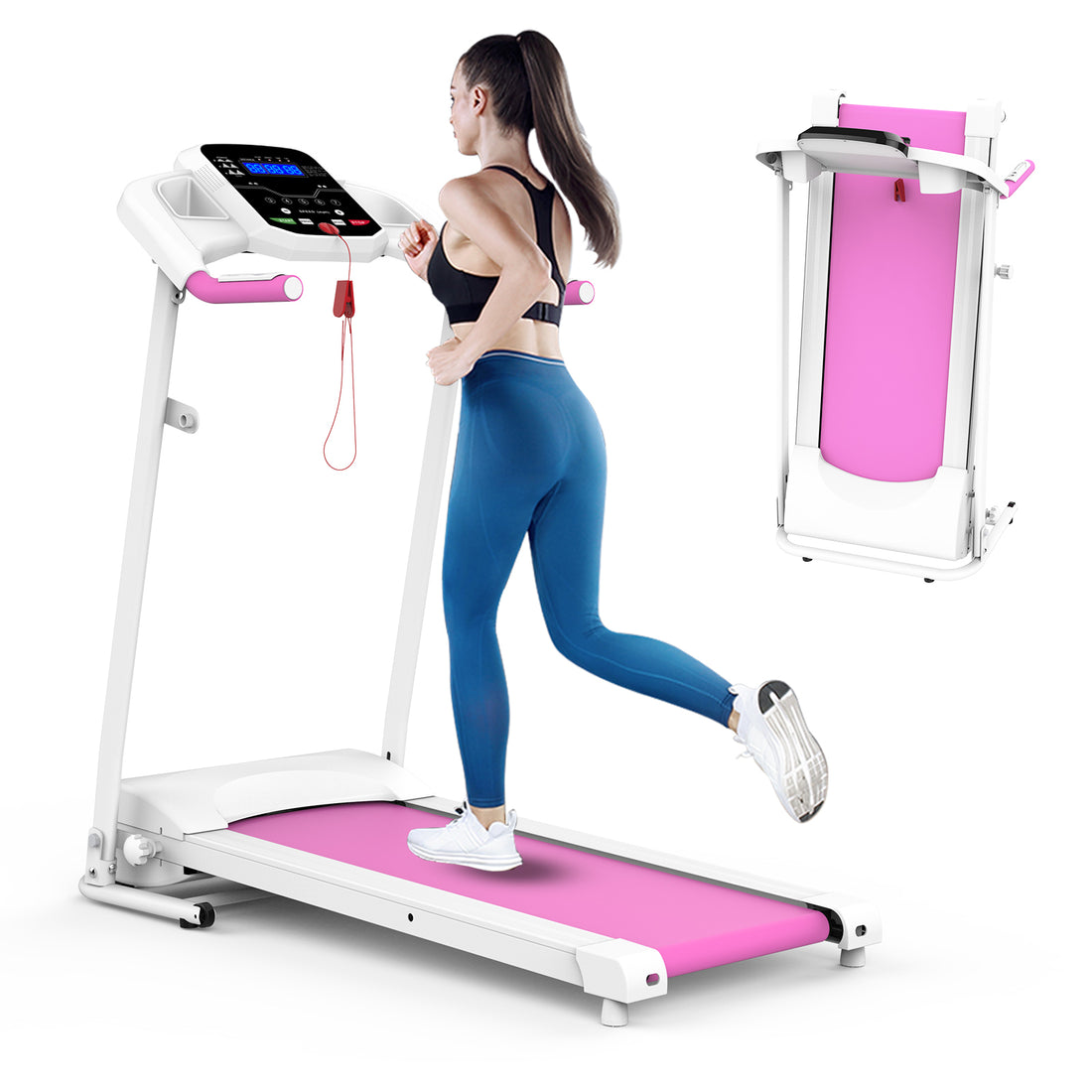 Foldable Electric Treadmill 2.5Hp Motorized Running Machine With 12 Perset Programs 265Lbs Weight Capacity Walking Jogging Treadmill Pink Steel