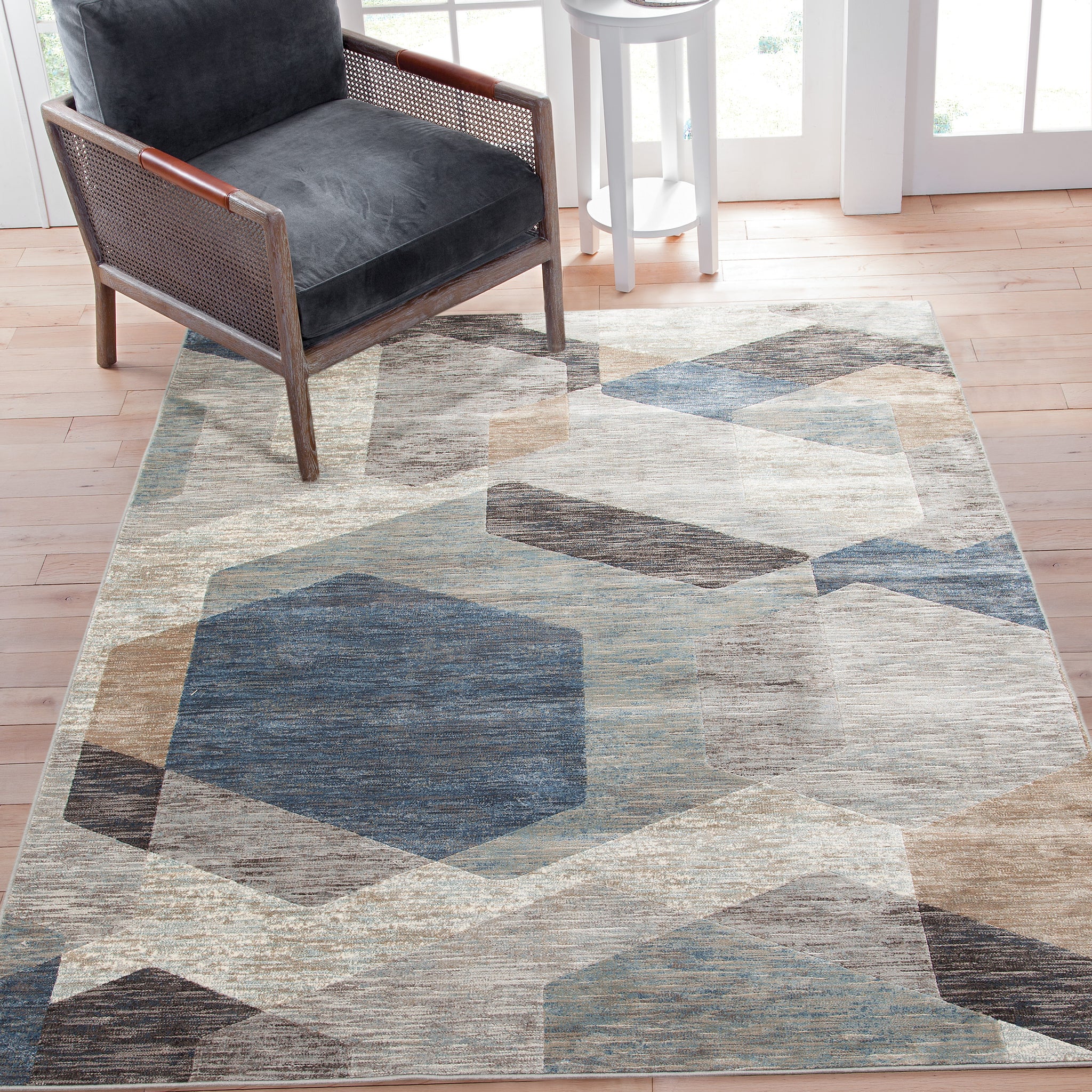 Calliope Gray Blue Natural Geometric Area Rug 8X10 Gray Viscose