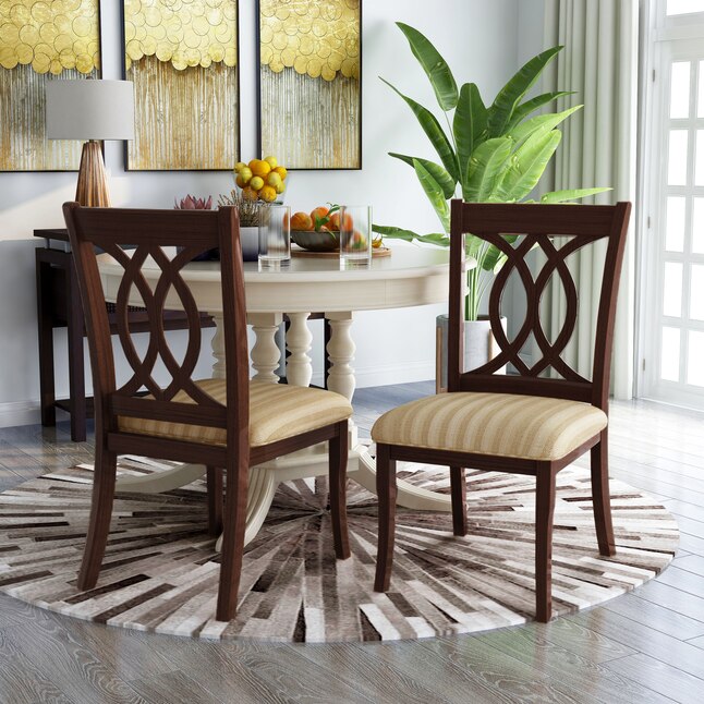 Classic Transitional Dining Chairs Brown Cherry Solid Wood Padded Fabric Seat Set Of 2 Side Chairs Dining Room Furniture Beautifully Crafted Chairs Cherry Brown Dining Room Classic,Traditional Dining Chairs Rubberwood Solid Wood