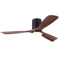 Flush Mount Ceiling Fan With Integrated Led Light In Solid Wood Blades Antique Brown Solid Wood