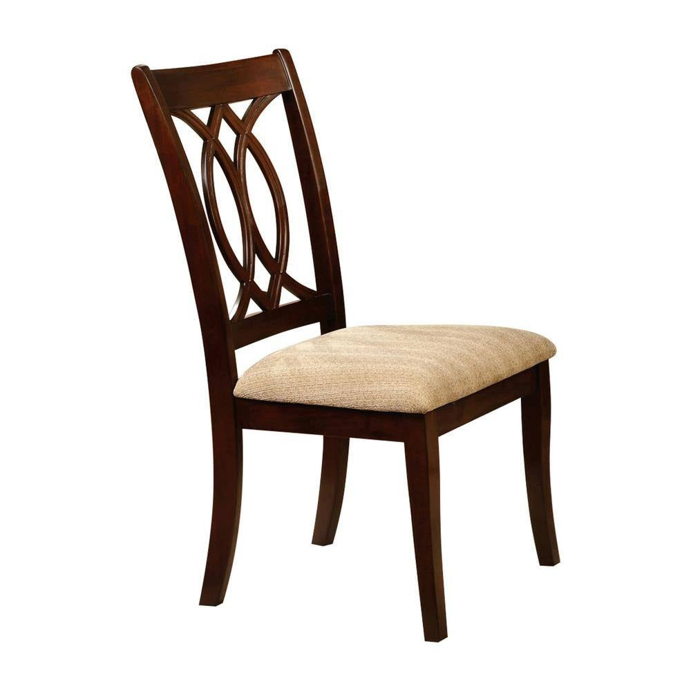 Classic Transitional Dining Chairs Brown Cherry Solid Wood Padded Fabric Seat Set Of 2 Side Chairs Dining Room Furniture Beautifully Crafted Chairs Cherry Brown Dining Room Classic,Traditional Dining Chairs Rubberwood Solid Wood