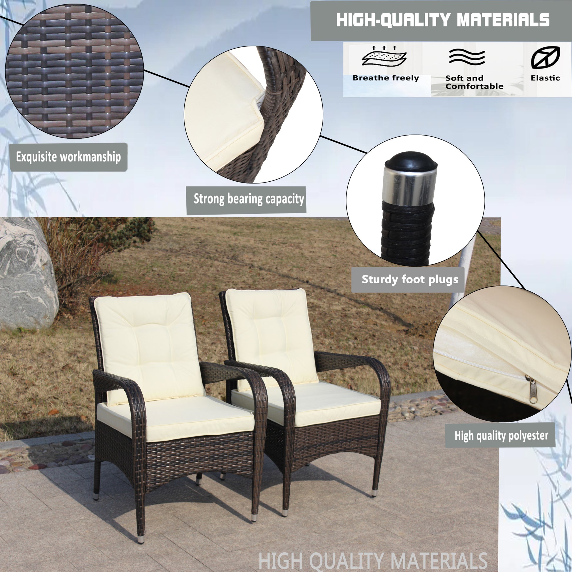 2 Piece Liberatore Dining Chairs With Cushions Beige Cushion Brown Iron