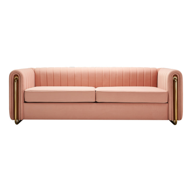 Contemporary Velvet Sofa Couch 84.25''W For Living Room, Pink Pink Velvet Wood Primary Living Space Tufted Back Modern Rolled Arms Foam Velvet 2 Seat