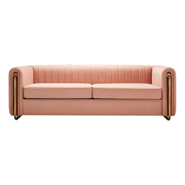Contemporary Velvet Sofa Couch 84.25''W For Living Room, Pink Pink Velvet Wood Primary Living Space Tufted Back Modern Rolled Arms Foam Velvet 2 Seat
