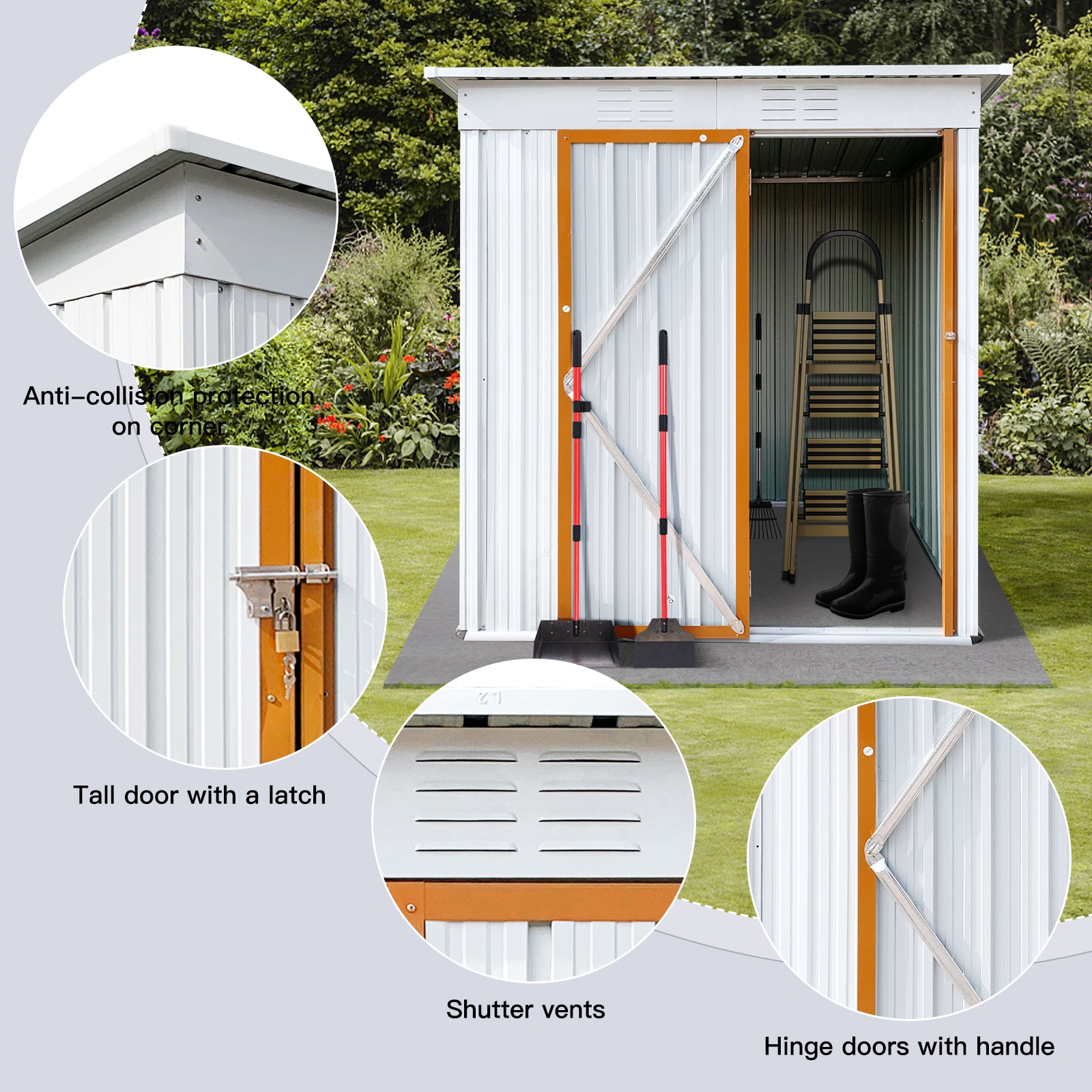 Metal Garden Sheds 5Ftx4Ft Outdoor White Yellow White Metal