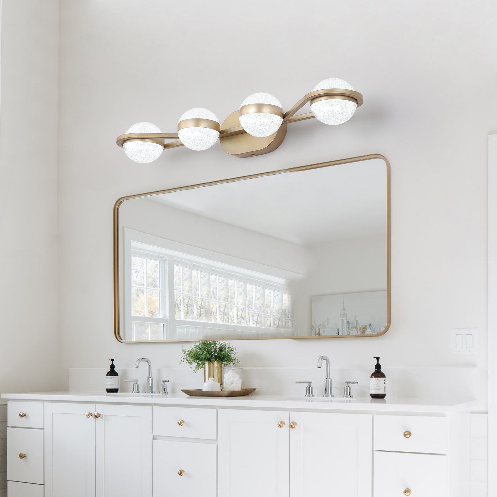 Modern Minimalist Gold Bathroom Vanity Light, 4 Bulb Frosted Glass Shades, Wall Mounted Decorative Lighting Fixture, Suitable For Bathroom Vanity Mirror Brushed Gold Artsy Acrylic