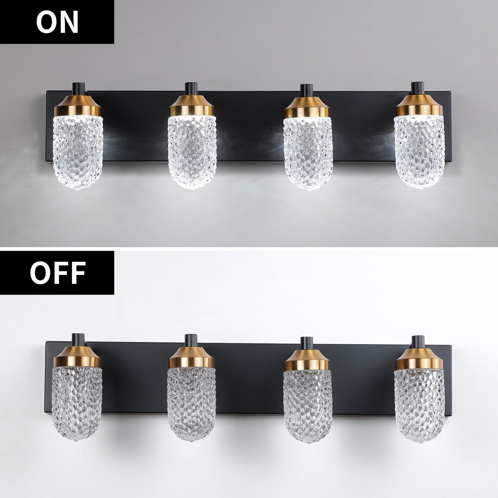 Vanity Lights With 4 LED Bulbs For Bathroom Lighting black-glass