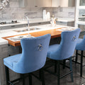 Contemporary Velvet Upholstered Barstools With Button Tufted Decoration And Wooden Legs, And Chrome Trim, Leisure Style Bar Chairs,Bar Stools, Set Of 2 Blue ,Sw2002Bl Blue Seats 2 American Design Rubberwood Foam Velvet