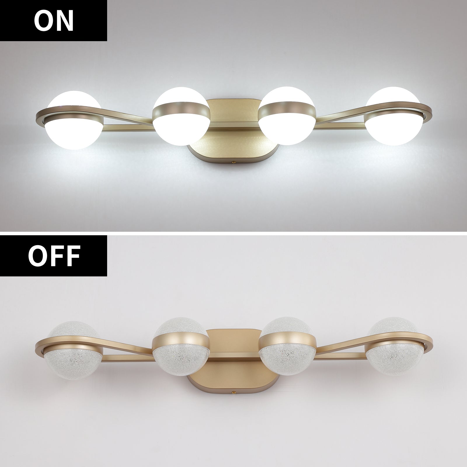 Modern Minimalist Gold Bathroom Vanity Light, 4 Bulb Frosted Glass Shades, Wall Mounted Decorative Lighting Fixture, Suitable For Bathroom Vanity Mirror Brushed Gold Artsy Acrylic