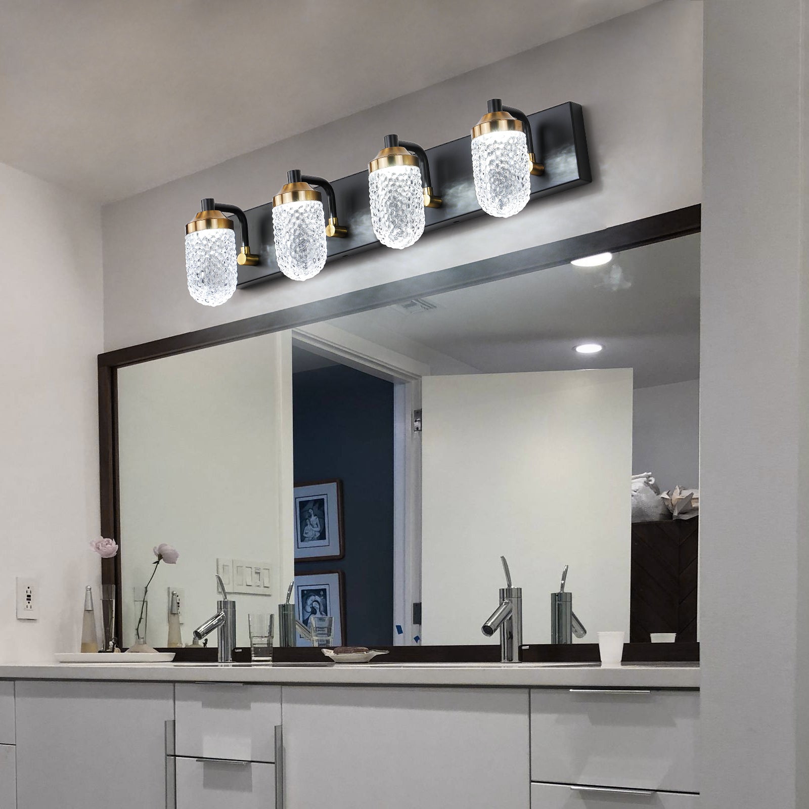 Vanity Lights With 4 LED Bulbs For Bathroom Lighting black-glass