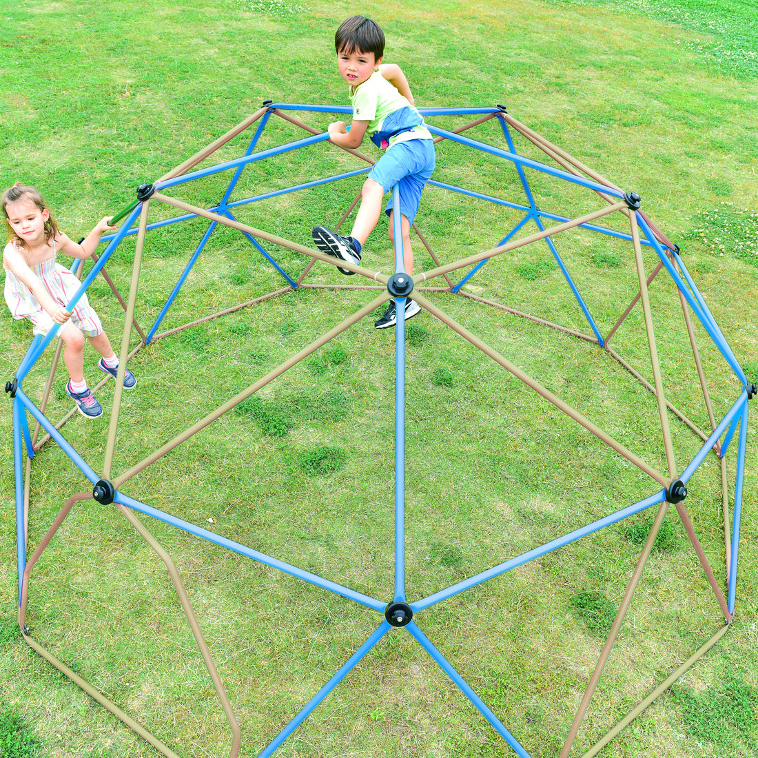 Kids Climbing Dome Tower 12 Ft Jungle Gym Geometric Playground Dome Climber Monkey Bars Play Center, Rust & Uv Resistant Steel Supporting 1000 Lbs Coffee Metal