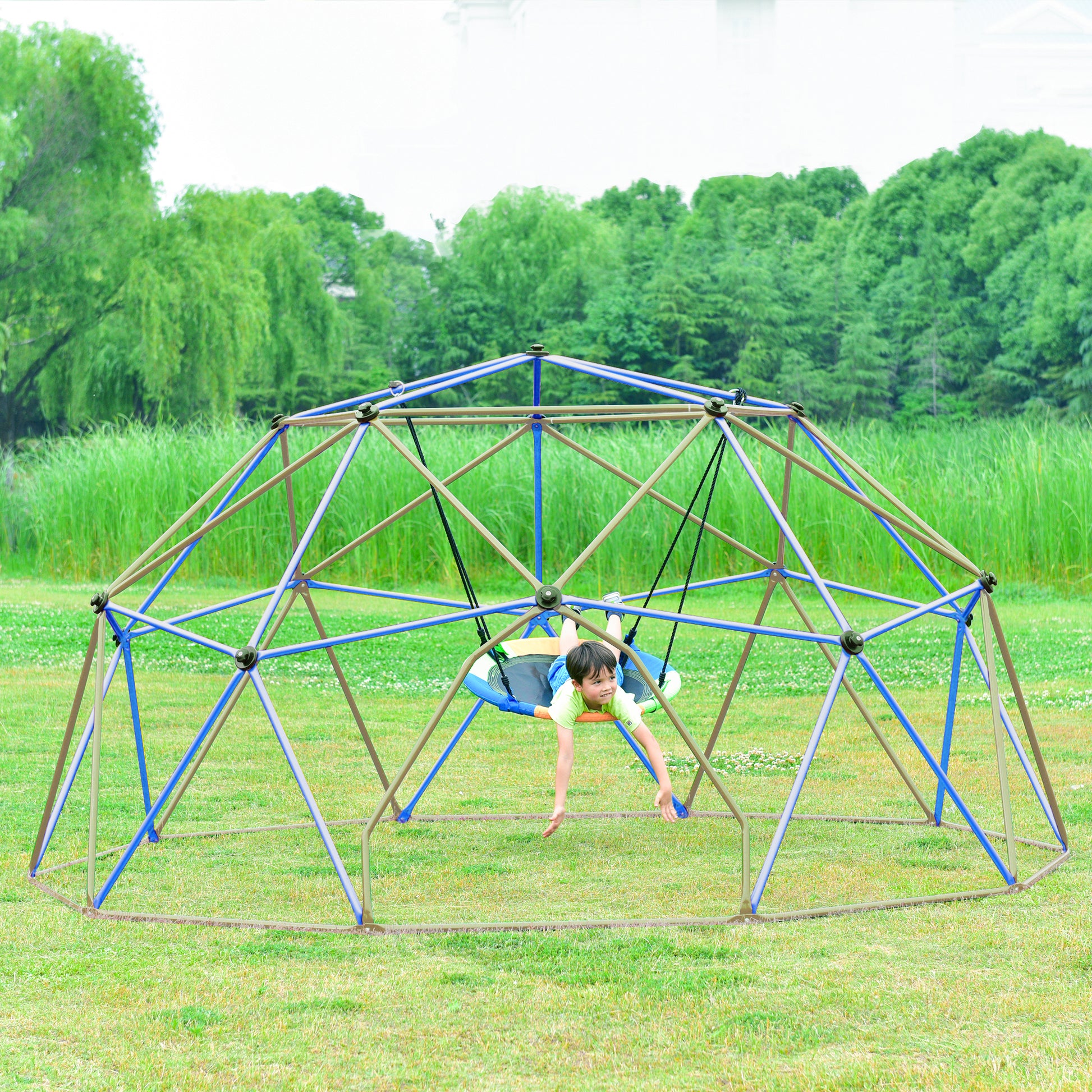 Kids Climbing Dome Tower 12 Ft Jungle Gym Geometric Playground Dome Climber Monkey Bars Play Center, Rust & Uv Resistant Steel Supporting 1000 Lbs Coffee Metal