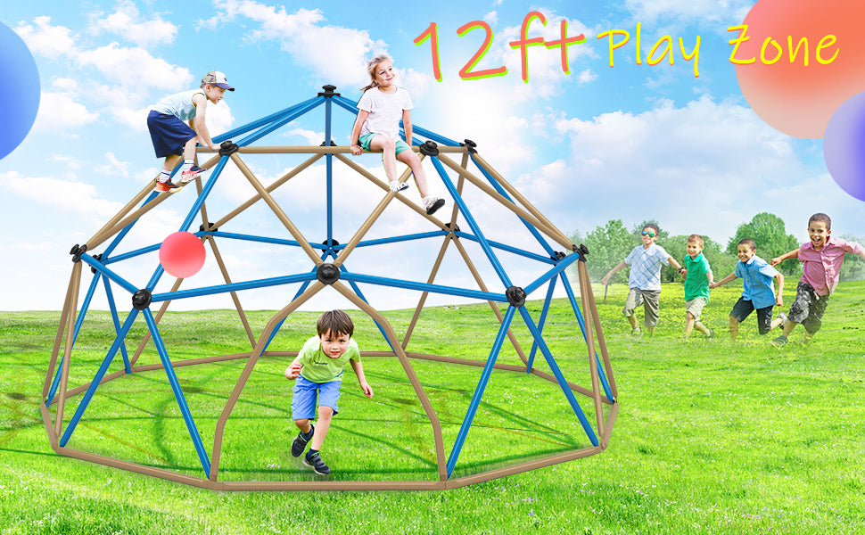 Kids Climbing Dome Tower 12 Ft Jungle Gym Geometric Playground Dome Climber Monkey Bars Play Center, Rust & Uv Resistant Steel Supporting 1000 Lbs Coffee Metal