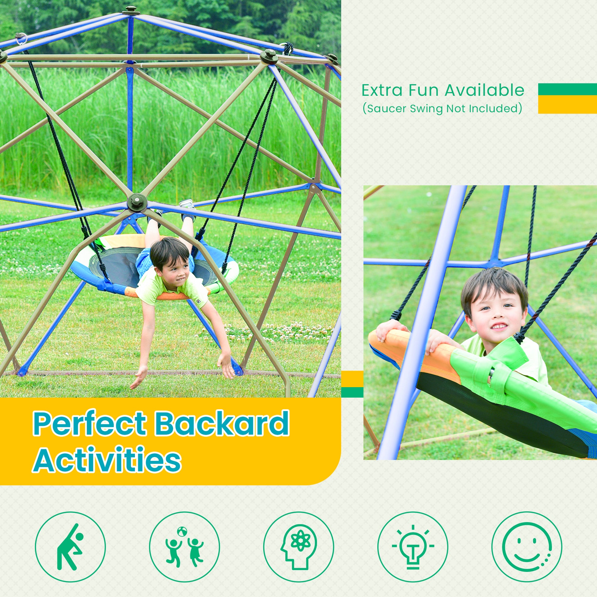 Kids Climbing Dome Tower 12 Ft Jungle Gym Geometric Playground Dome Climber Monkey Bars Play Center, Rust & Uv Resistant Steel Supporting 1000 Lbs Coffee Metal