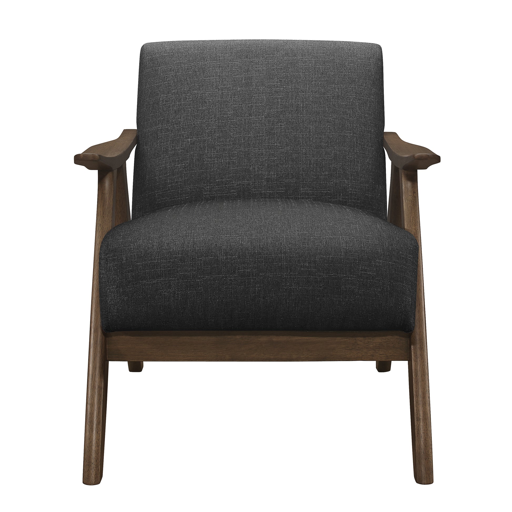 Modern Home Furniture Dark Gray Fabric Upholstered 1Pc Accent Chair Cushion Back And Seat Walnut Finish Solid Rubber Wood Furniture Dark Gray Primary Living Space Retro Solid Wood