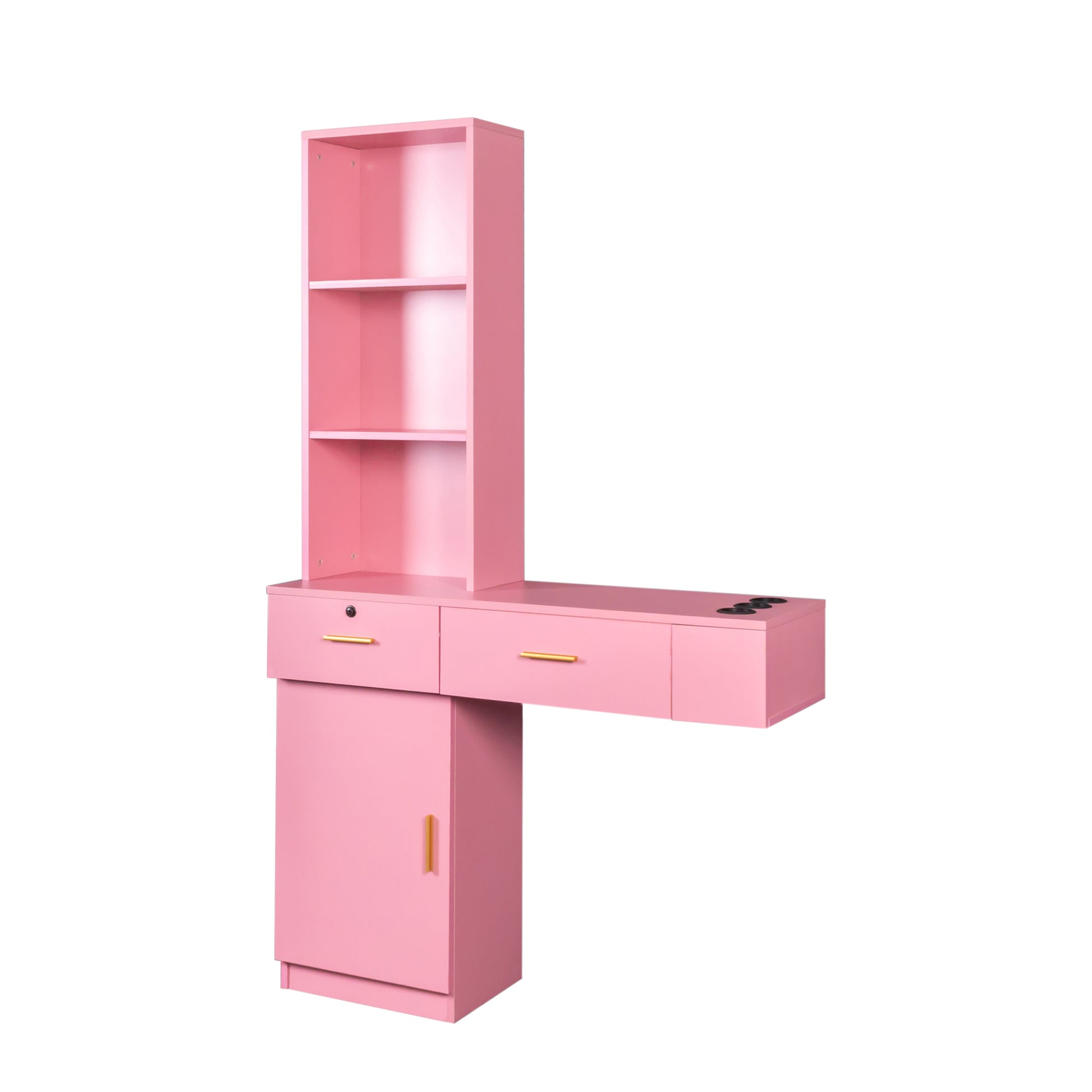 Pink Modern Simple Hair Desk, Multi Layer Storage Space Pink Mdf