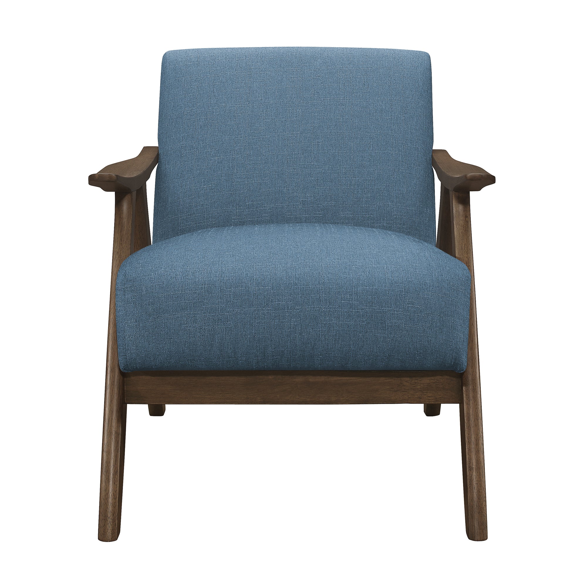 Modern Home Furniture Blue Fabric Upholstered 1Pc Accent Chair Cushion Back And Seat Walnut Finish Solid Rubber Wood Furniture Blue Primary Living Space Retro Solid Wood