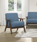 Modern Home Furniture Blue Fabric Upholstered 1Pc Accent Chair Cushion Back And Seat Walnut Finish Solid Rubber Wood Furniture Blue Primary Living Space Retro Solid Wood