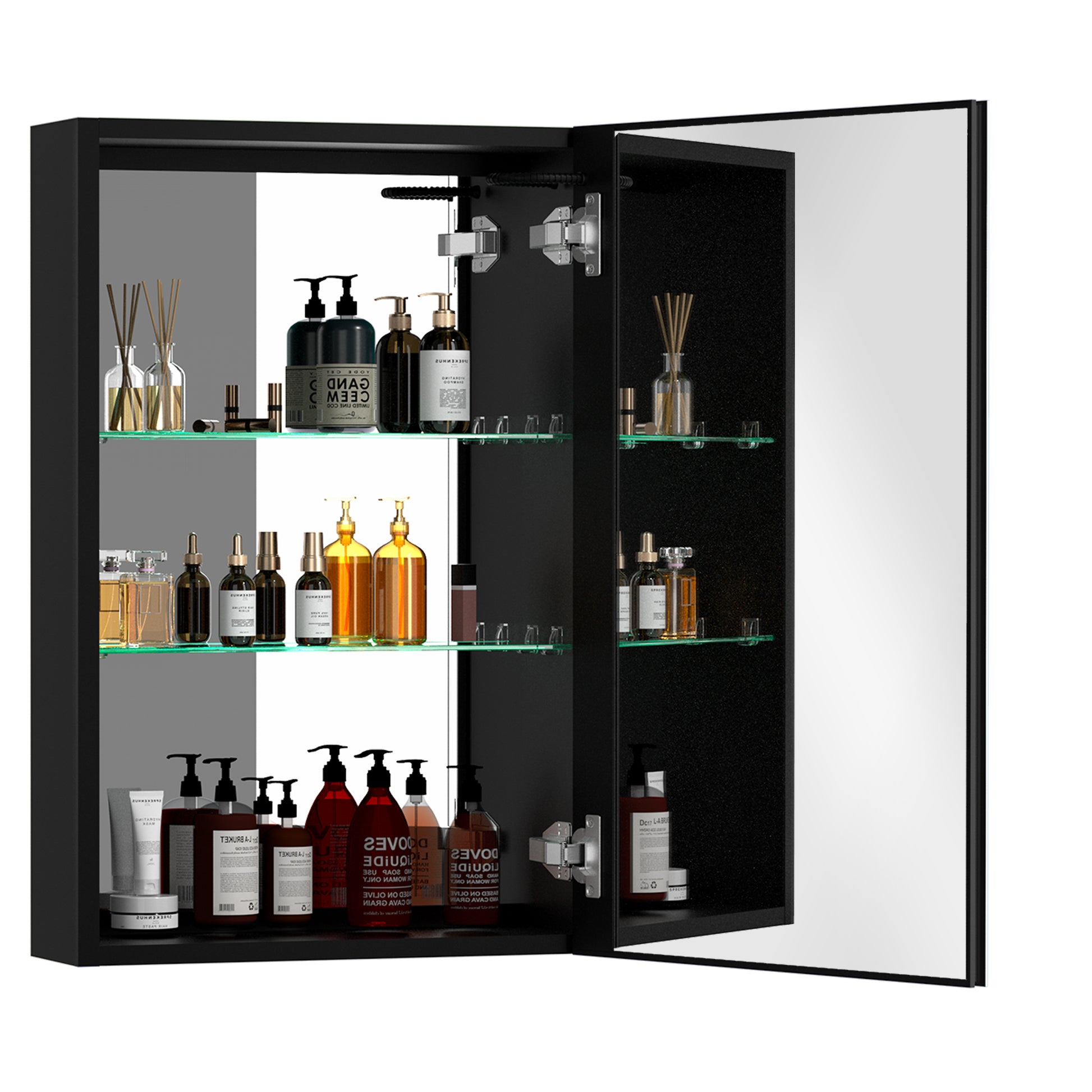 30X20 Inch Led Bathroom Medicine Cabinet Surface Mounted Cabinets With Lighted Mirror Light Open Black Modern Aluminium