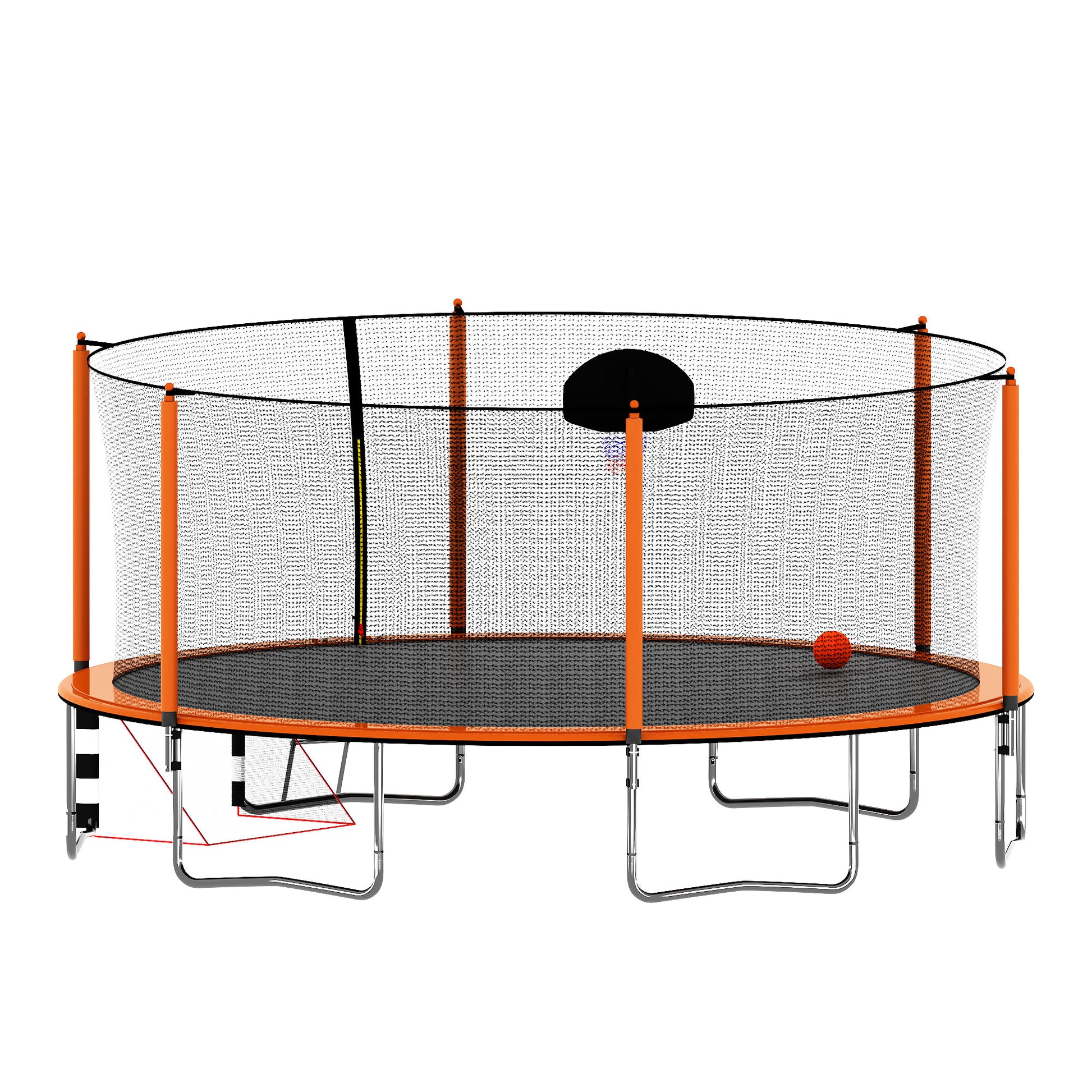 16Ft Trampoline With Basketball Hoop Pump And Ladder Inner Safety Enclosure With Soccer Goal Orange Orange Steel