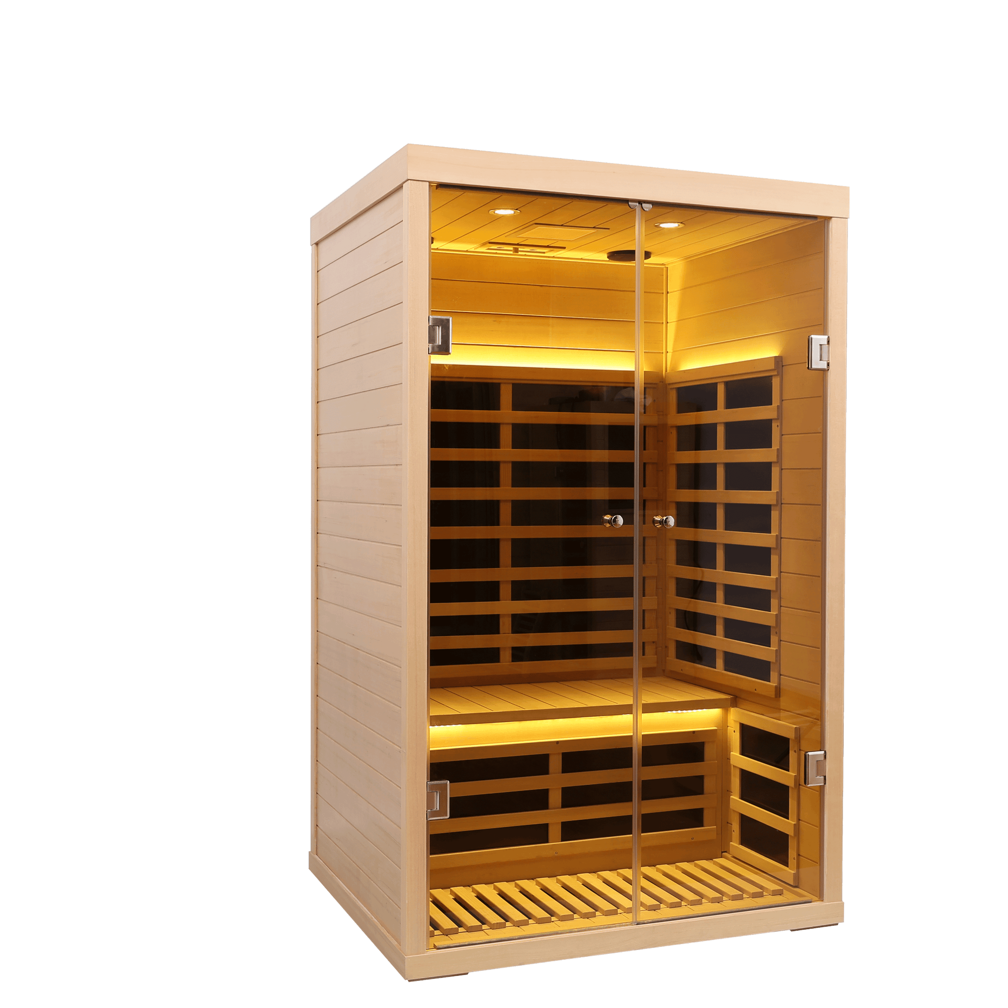 Low Emf Two Person Wide Space Hemlock Double Doors Great Glass Luxury Indoor Natural Wood Metal & Wood