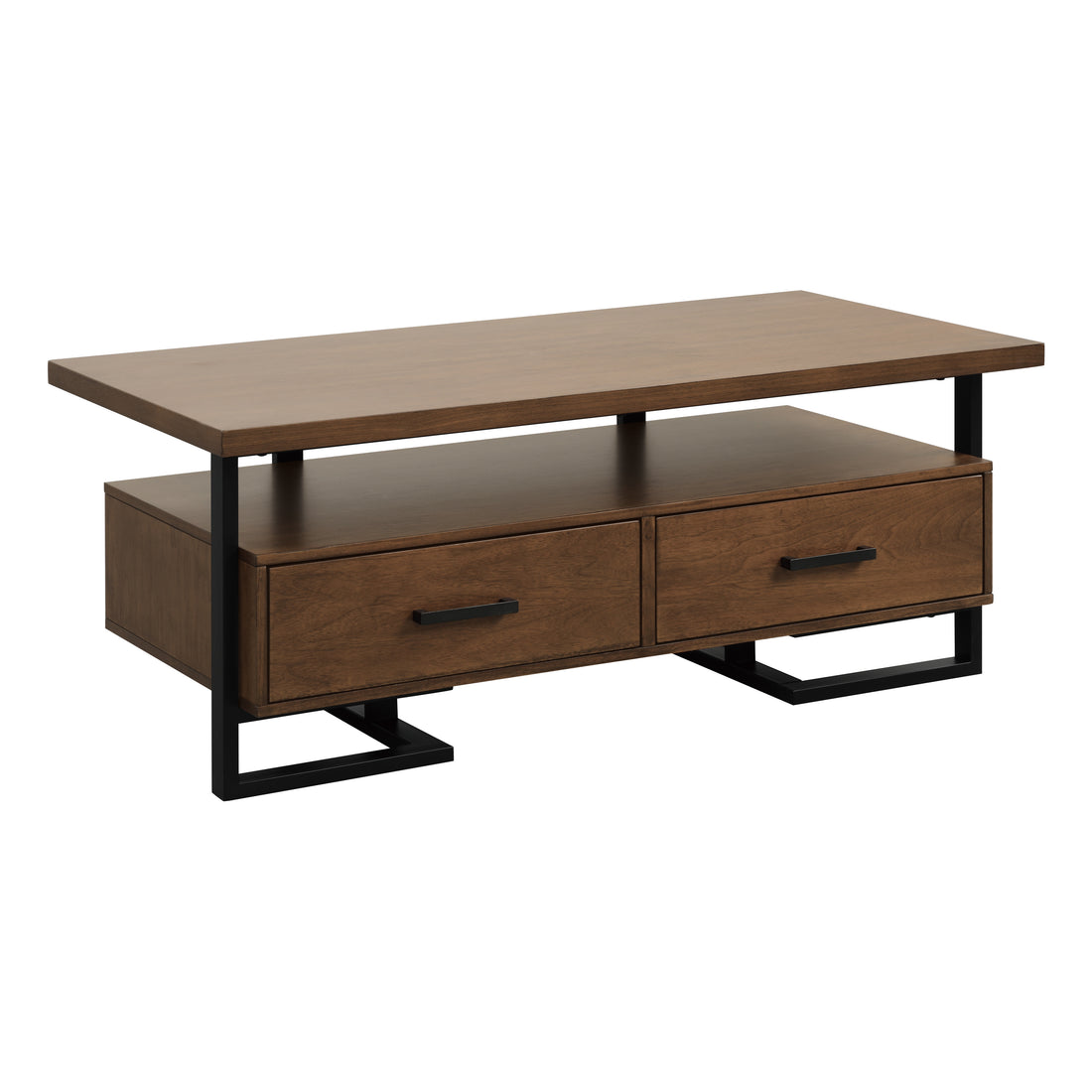 Contemporary Design Unique Frame 1Pc Coffee Table With Drawers Walnut Finish Wood And Rustic Black Metal Finish Living Room Furniture Walnut Black Primary Living Space Contemporary Metal & Wood