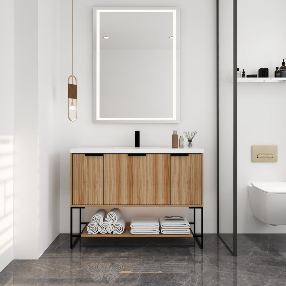 48 Inch Freestanding Bathroom Vanity With Resin Basin,48X18 Maple Freestanding Plywood