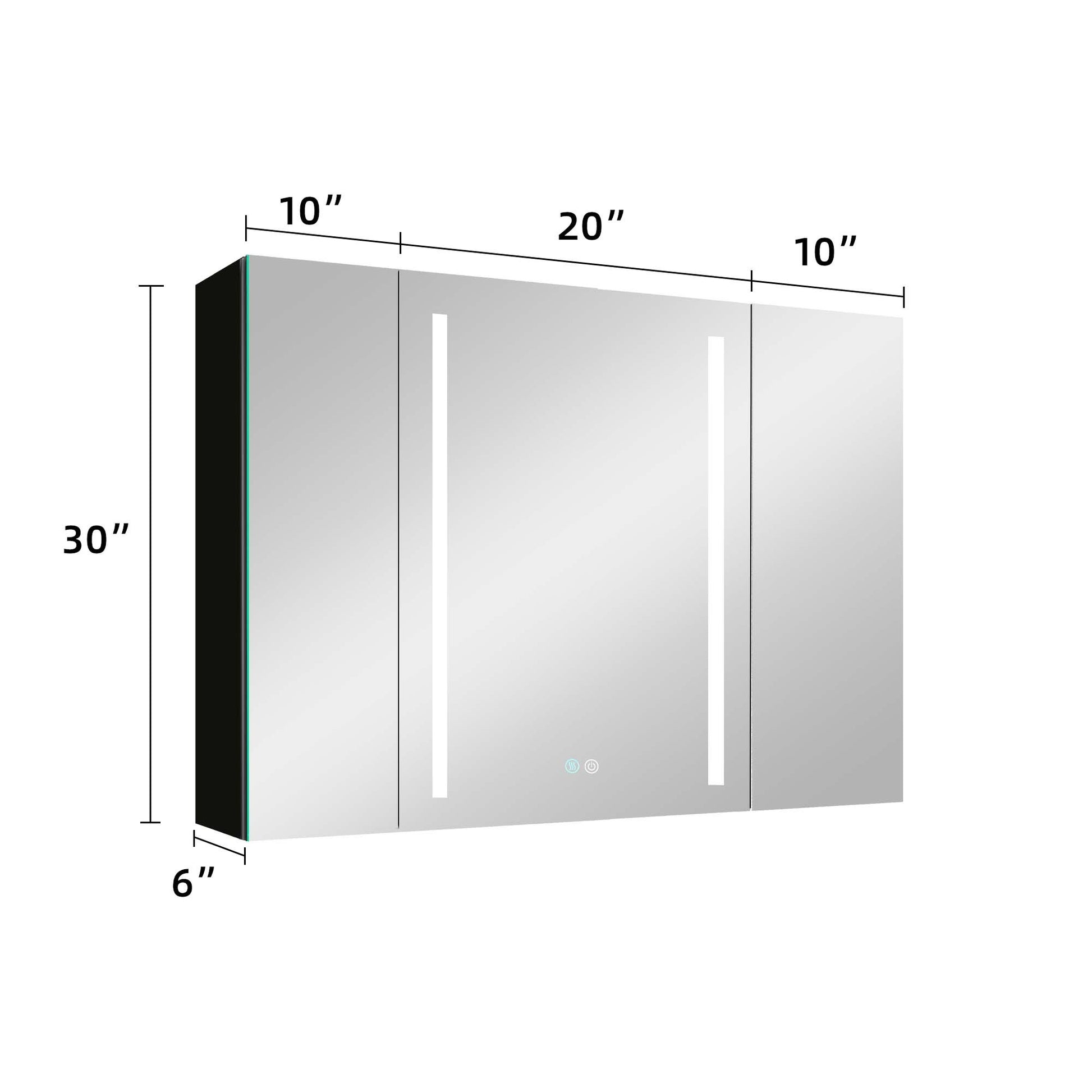 40X30 Inch Led Bathroom Medicine Cabinet Surface Mount Double Door Lighted Medicine Cabinet, Medicine Cabinets For Bathroom With Mirror Defogging, Dimmer Black Black Modern Aluminium