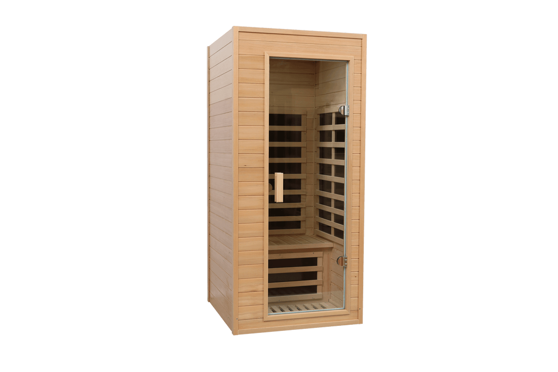 Hemlock One Person Far Infrared Roof Embedded Indoor Sauna Room Natural Metal & Wood