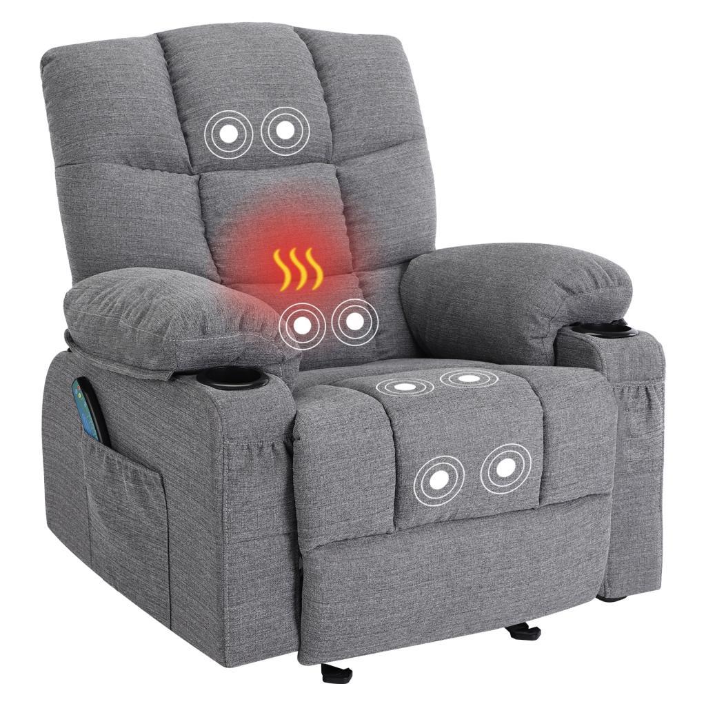 Recliner Chair Massage Heating Sofa With Usb And Side Pocket 2 Cup Holders Grey Grey Velvet Fabric