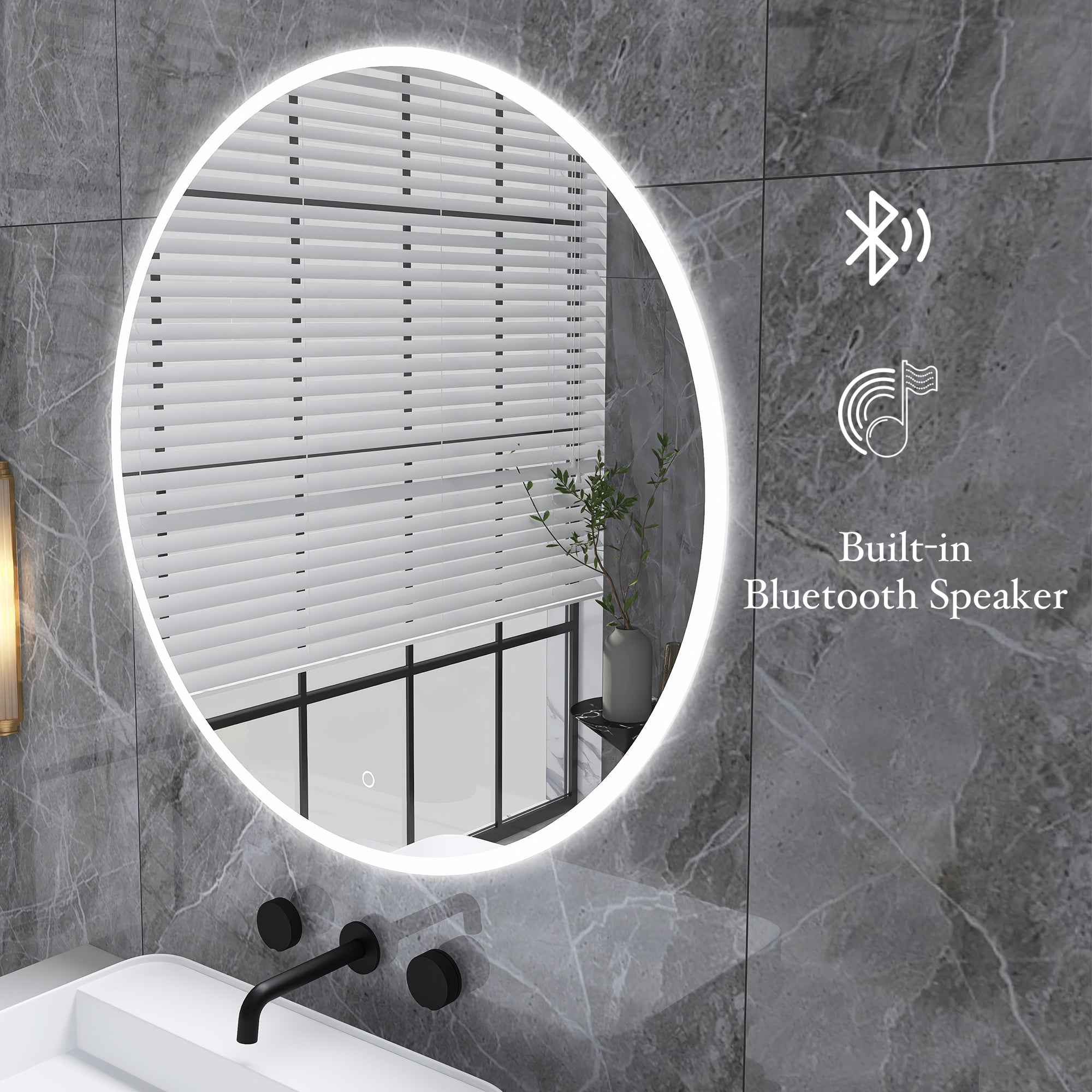 36 in. Round Wall Mounted Dimmable LED Bathroom Vanity silver-glass