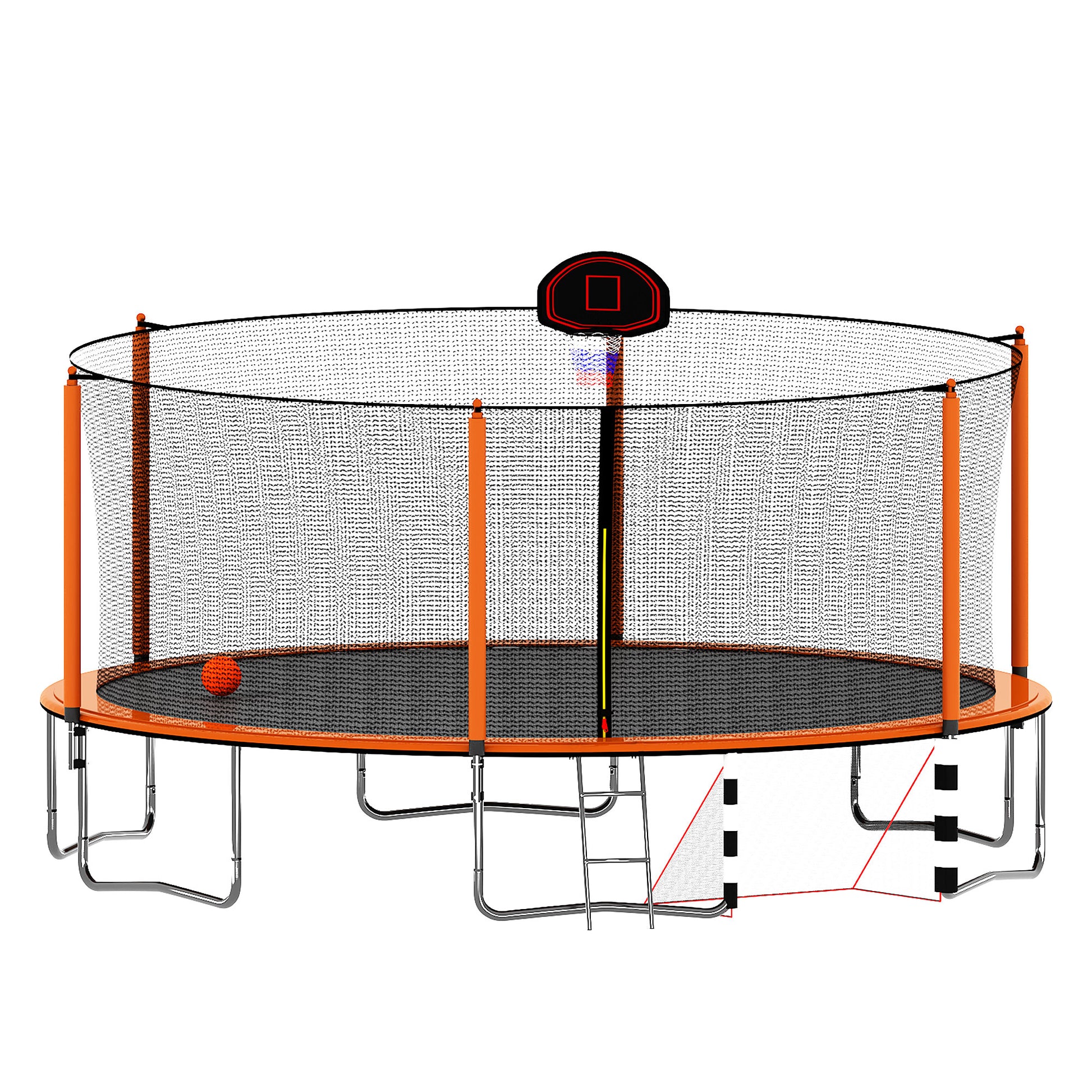 16Ft Trampoline With Basketball Hoop Pump And Ladder Inner Safety Enclosure With Soccer Goal Orange Orange Steel