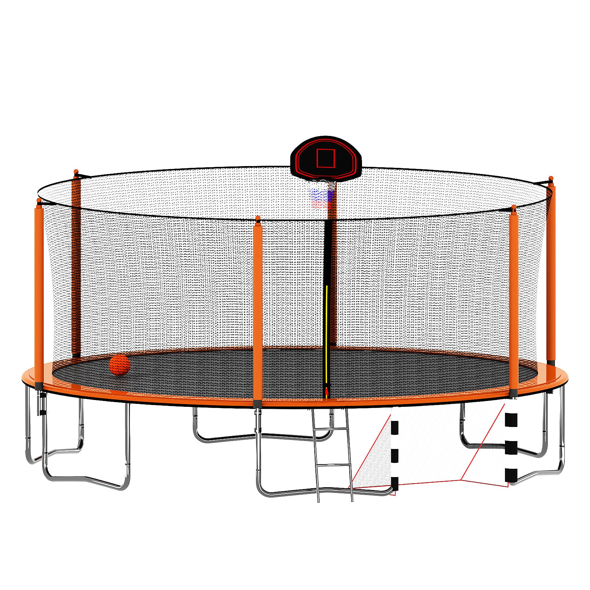 16FT Trampoline with Basketball Hoop pump and Ladder orange-steel