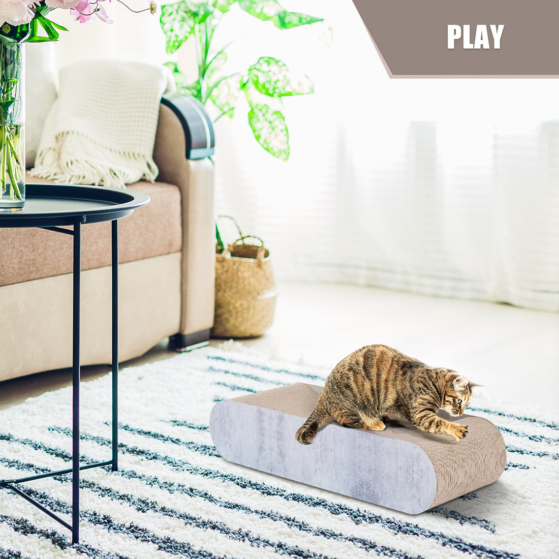 Fluffydream Cat Scratcher, Cardboard Lounge Bed, Bone Shape Design, Recyclable Corrugated Scratching Pad, Stable And Durable, Furniture Protector, Reversible, Grey Grey Plywood