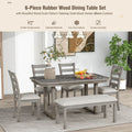 6 Piece Rubber Wood Dining Table Set With Beautiful Wood Grain Pattern Tabletop Solid Wood Veneer And Soft Cushion Gray Gray Solid Wood