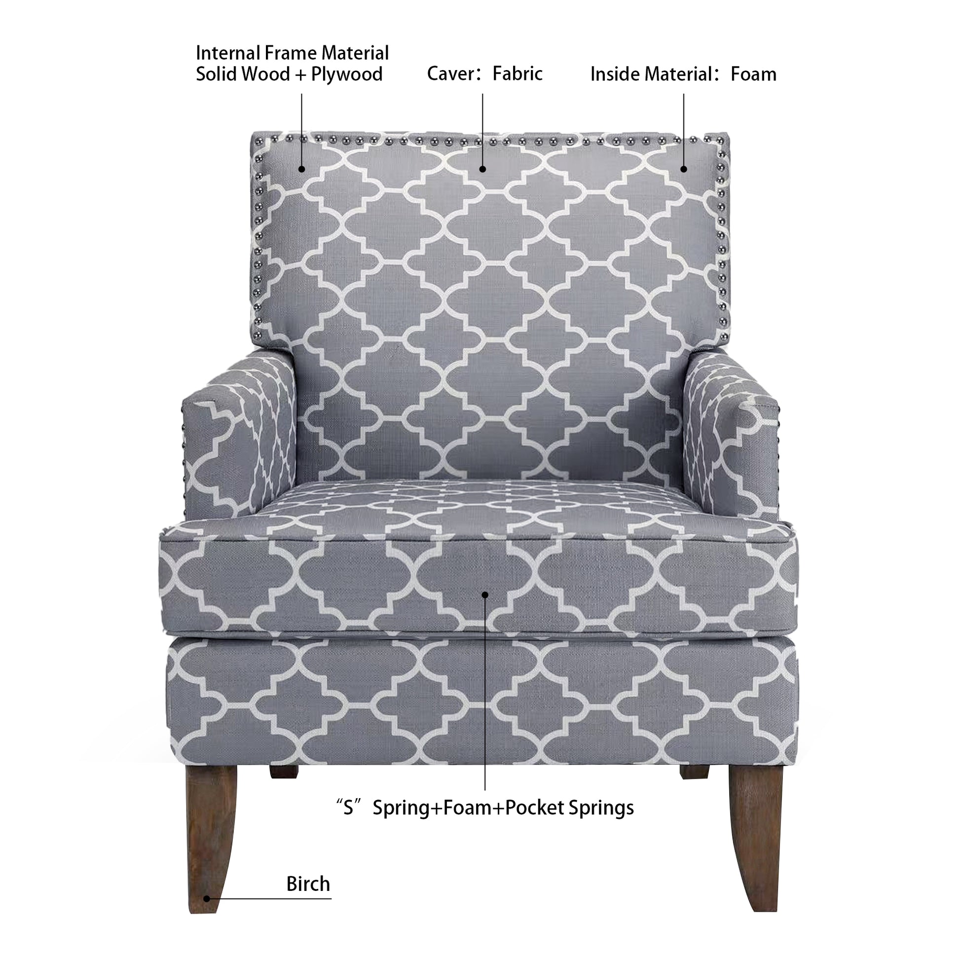 Accent Chairs For Living Room Grey Mix Fabric