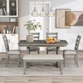 6 Piece Rubber Wood Dining Table Set With Beautiful Wood Grain Pattern Tabletop Solid Wood Veneer And Soft Cushion Gray Gray Solid Wood