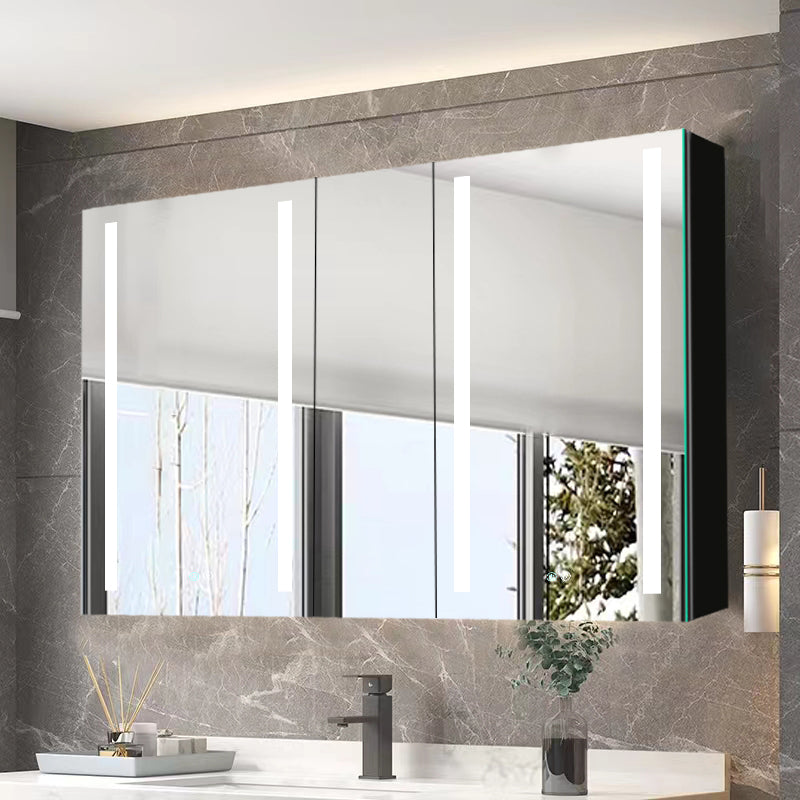 50x30 Inch LED Bathroom Medicine Cabinet Surface Mount black-modern-aluminium