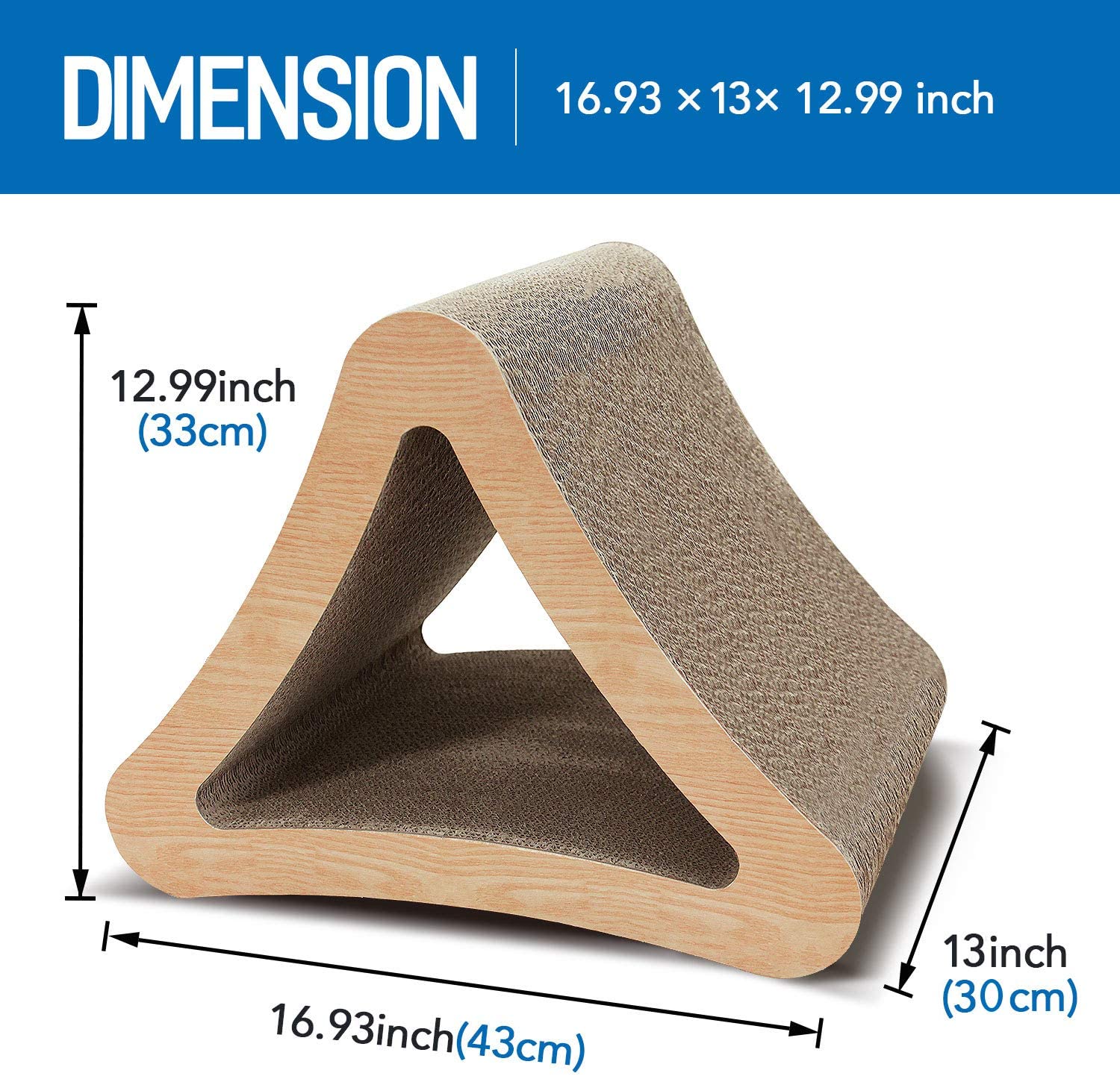 Scratchme 3 Sided Triangle Cat Scratching Post Scratcher Cardboard, Recycle Corrugated Vertical Cat Board Pads Prevents Furniture Damage, Triangular Brown Plywood