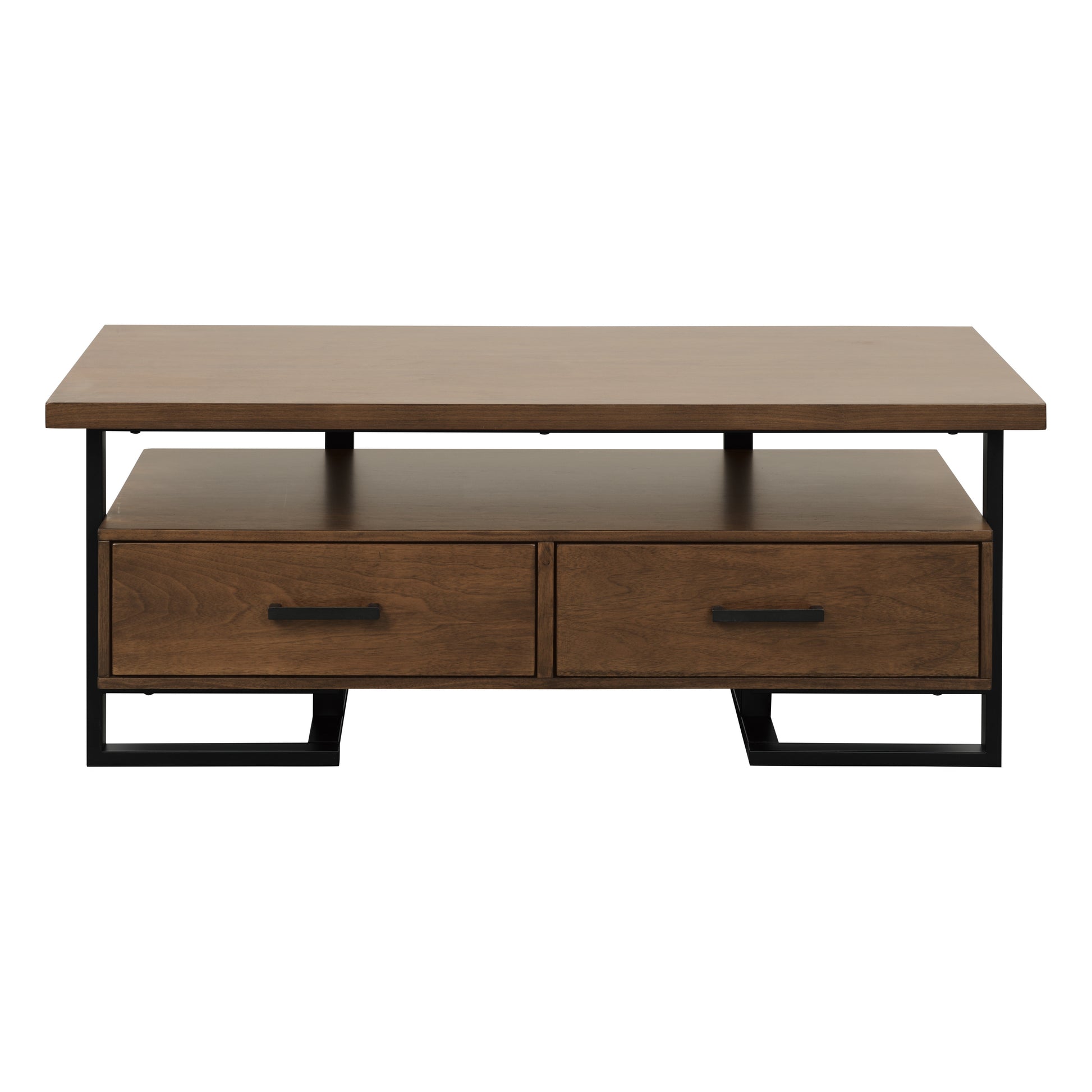 Contemporary Design Unique Frame 1Pc Coffee Table With Drawers Walnut Finish Wood And Rustic Black Metal Finish Living Room Furniture Walnut Black Primary Living Space Contemporary Metal & Wood