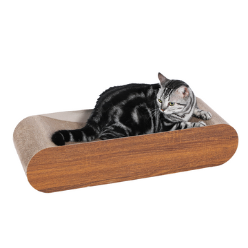 Fluffydream Cat Scratcher, Cardboard Lounge Bed, Bone Shape Design, Recyclable Corrugated Scratching Pad, Stable And Durable, Furniture Protector, Reversible, Wood Brown Plywood