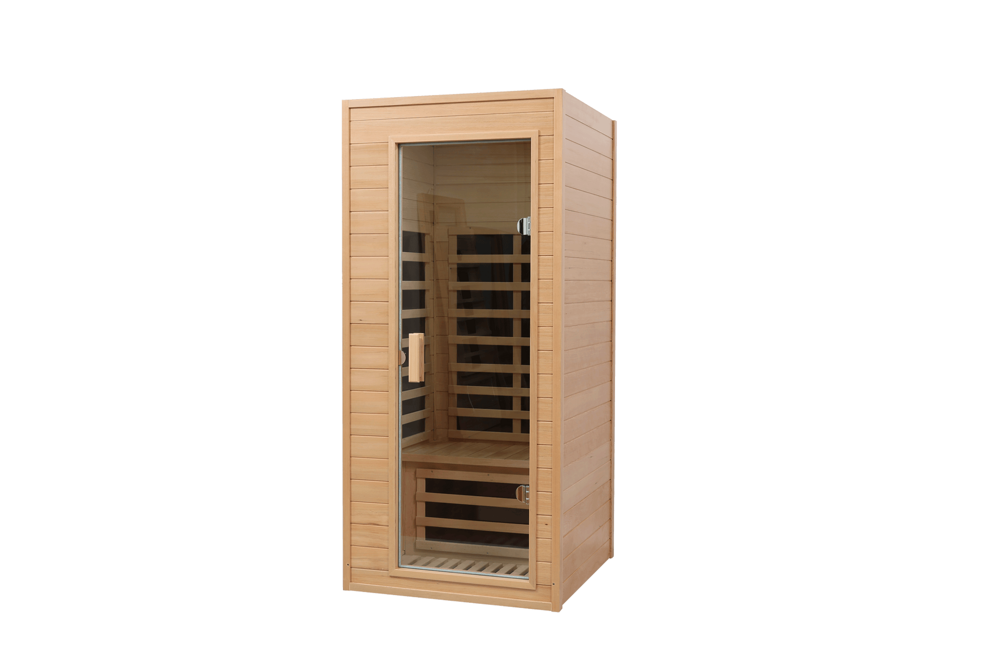 Hemlock One Person Far Infrared Roof Embedded Indoor Sauna Room Front & Rear Natural Metal & Wood