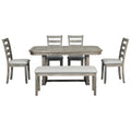 6 Piece Rubber Wood Dining Table Set With Beautiful Wood Grain Pattern Tabletop Solid Wood Veneer And Soft Cushion Gray Gray Solid Wood