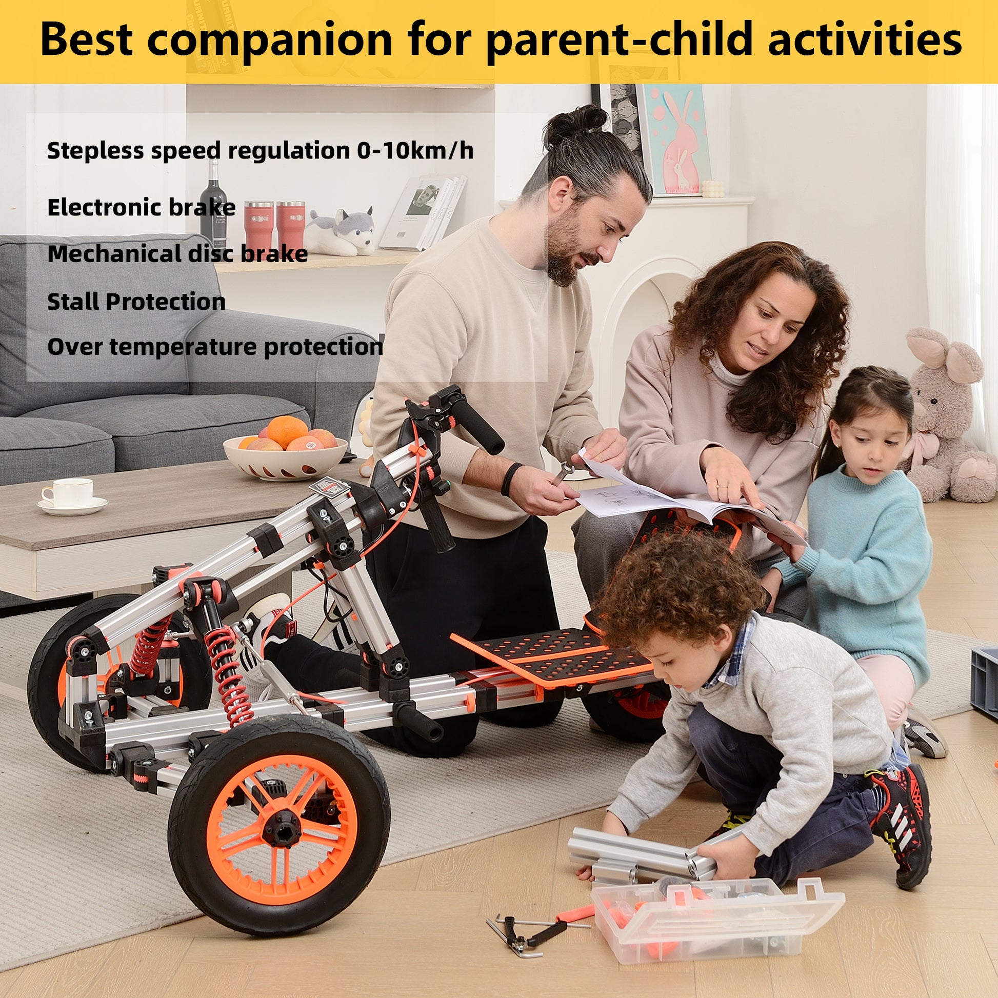 Modular Design High Strength Material Electric Innovation Kart, More Than 20 Kinds Of Assembly Methods, Suitable For Outdoor Sports, Parent Child Interaction Silver Aluminum