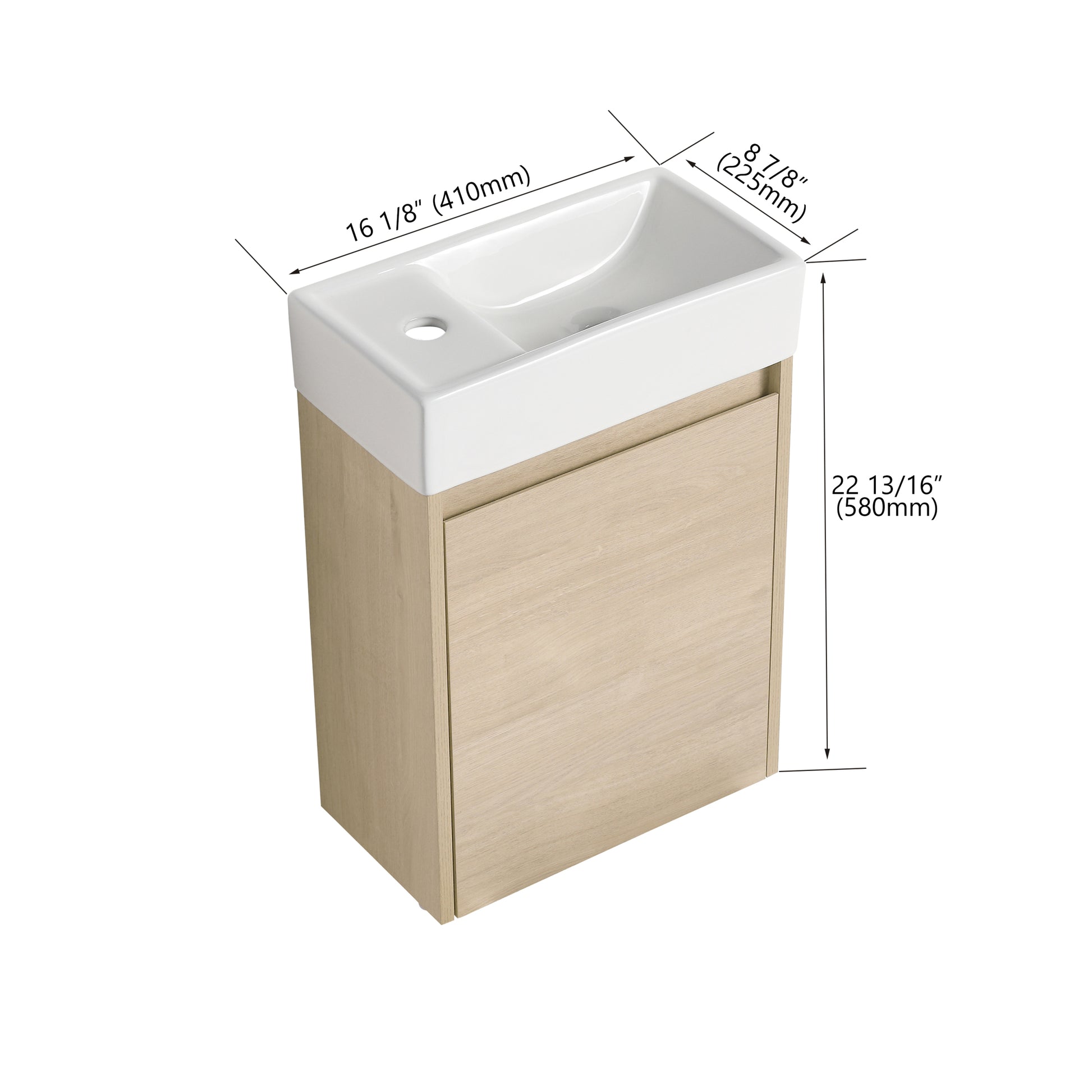 16 Inch Floating Bathroom Vanity With Single Sink,Soft plain light oak-plywood