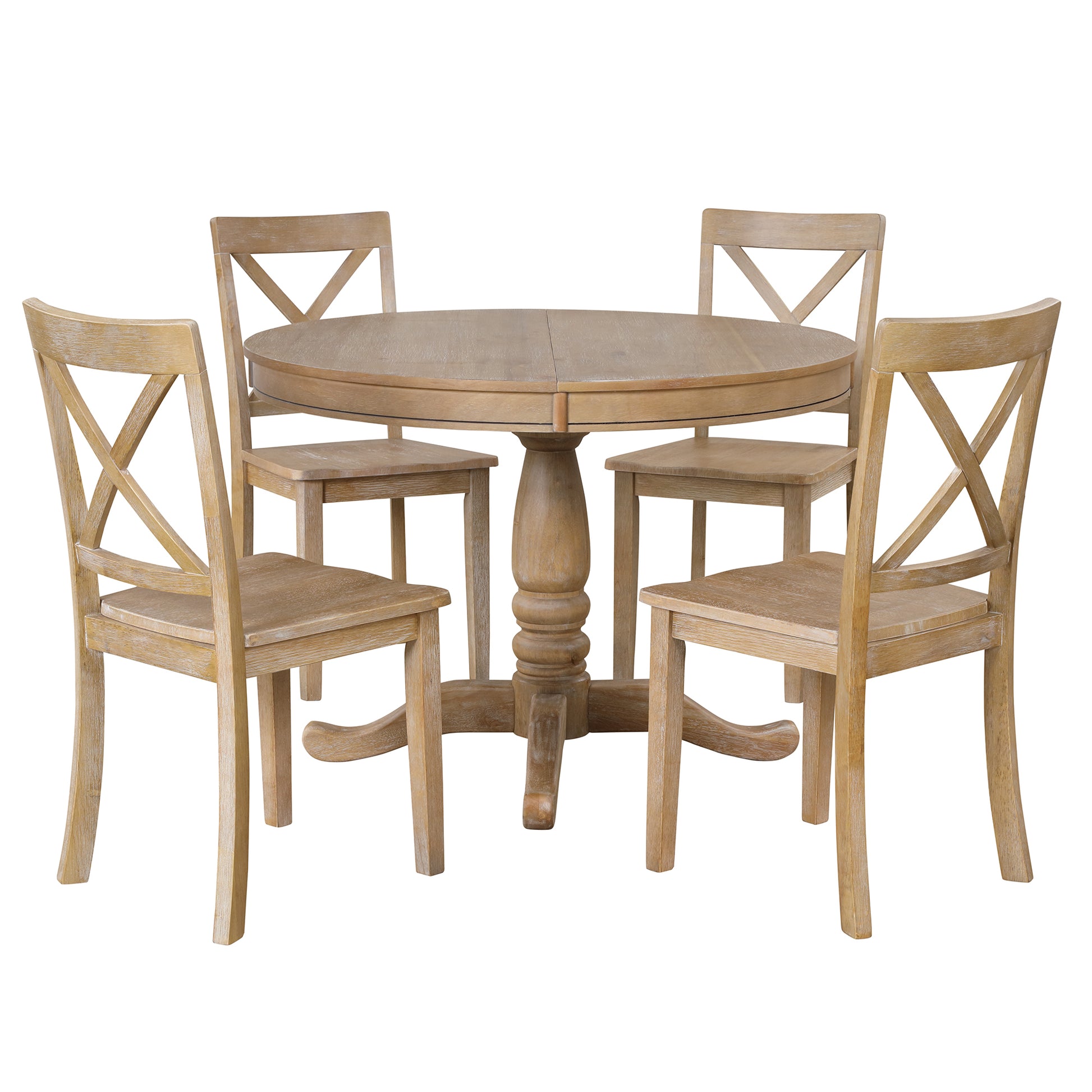 Modern Dining Table Set For 4,Round Table And 4 Kitchen Room Chairs,5 Piece Kitchen Table Set For Dining Room,Dinette,Breakfast Nook,Natural Wood Wash Natural Wood Wash Mdf Solid Wood Mdf